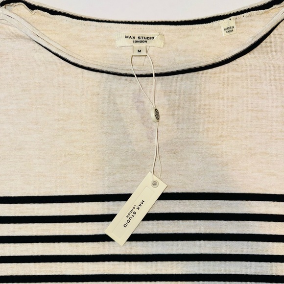 Max Studio Black and Cream Striped Tunic Top - Picture 2 of 5